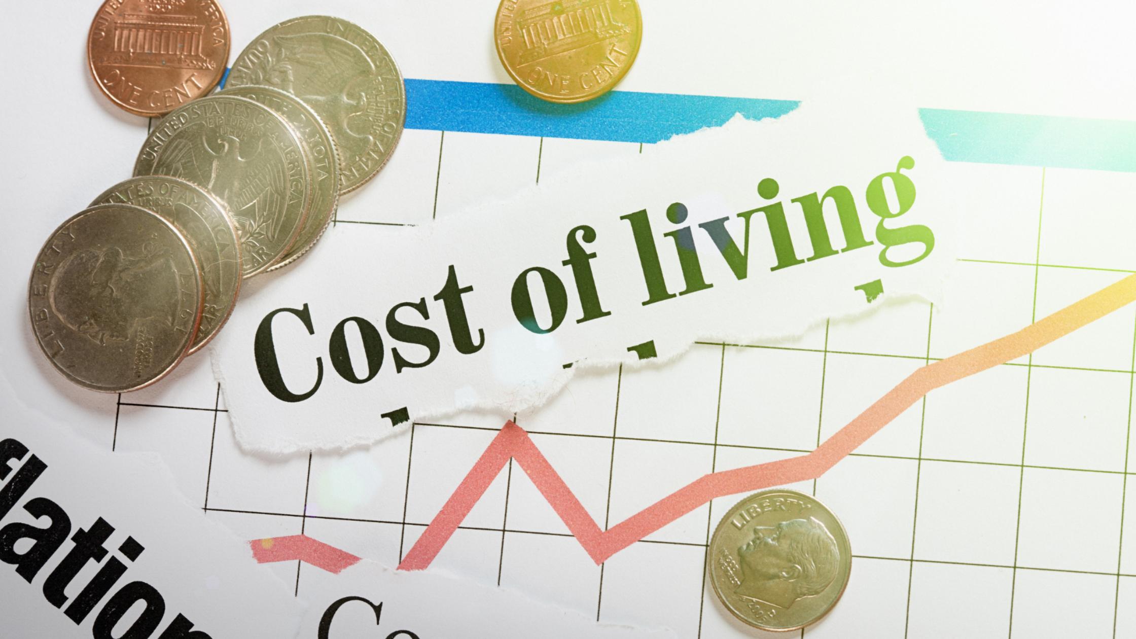 Refinance related, cost of living written with coins and inflation chart line